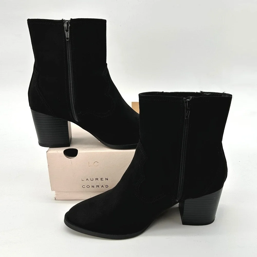 Womens Ankle Boots LC Lauren Conrad Philliss Sz 8.5 Black Faux Suede Western NEW